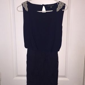 Short blue beaded dress